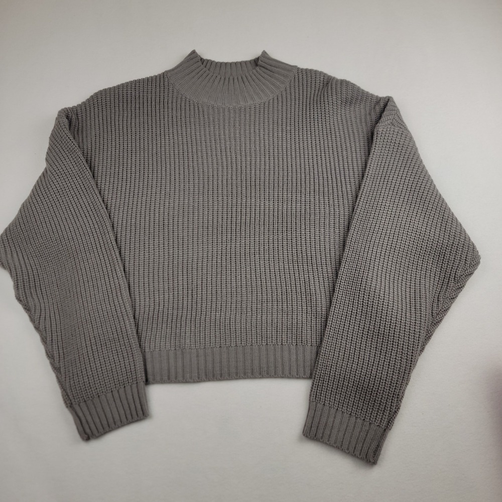 YY Win Ranger Womens XL Gray Ribbed Mock Neck Boxy Knit Sweater